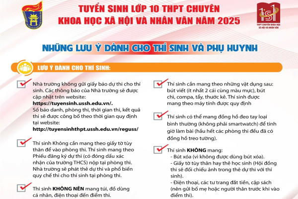 Sơ đồ khu vực thi, hướng dẫn thí sinh dự thi lớp 10 THPT Chuyên Khoa học Xã hội và Nhân văn năm 2025