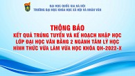 Thông báo kết quả trúng tuyển và kế hoạch nhập học lớp đại học văn bằng 2 ngành Tâm lý học hình thức vừa làm vừa học khóa QH-2022-X