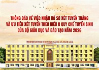 THÔNG BÁO VỀ VIỆC NHẬN HỒ SƠ XÉT TUYỂN THẲNG VÀ ƯU TIÊN XÉT TUYỂN THEO ĐIỀU 8 QUY CHẾ  TUYỂN SINH CÁC NGÀNH ĐÀO TẠO TRÌNH ĐỘ ĐẠI HỌC VÀ NGÀNH GIÁO DỤC MẦM NON TRÌNH ĐỘ CAO ĐẲNG CỦA BỘ GIÁO DỤC VÀ ĐÀO TẠO NĂM 2026